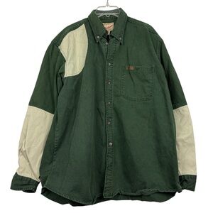 Woolrich Vintage Green Colorblock Quilt Detail Loden Shacket Shirt